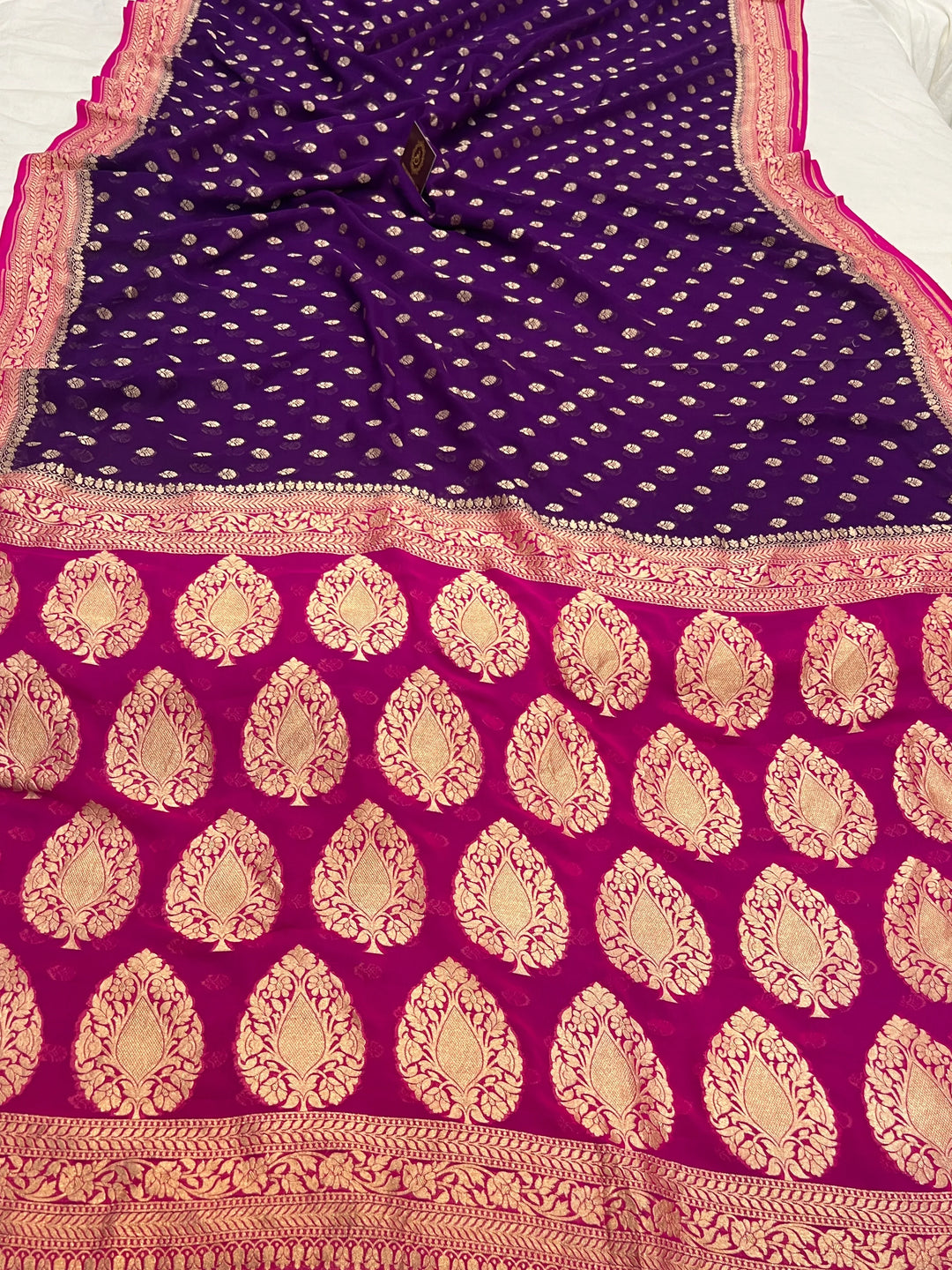 Purple Pure Khaddi Georgette Handloom Banarasi Saree