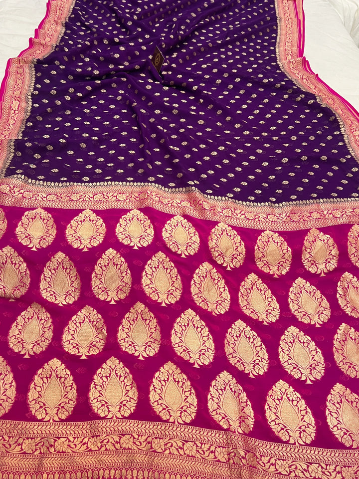Purple Pure Khaddi Georgette Handloom Banarasi Saree