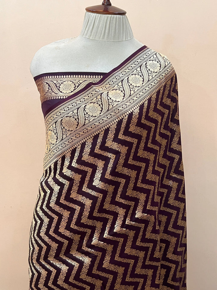 Wine Pure Katan Silk Handloom Saree | Aura Benaras