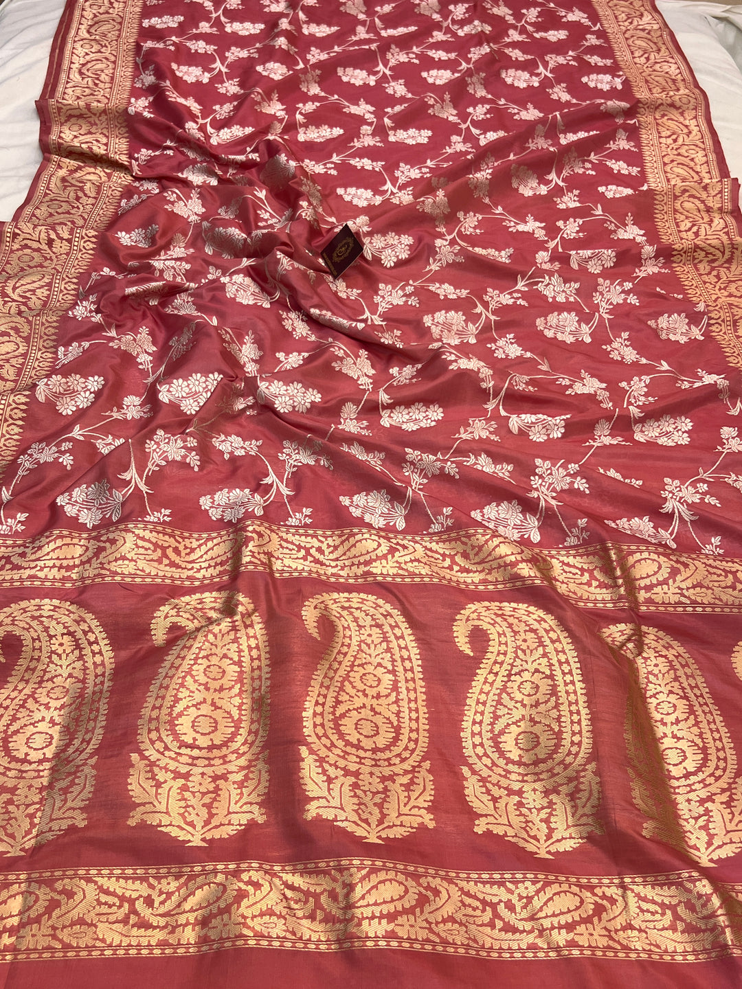 Rose Pink Pure Katan Silk Banarasi Saree with Kadhwa Jaal