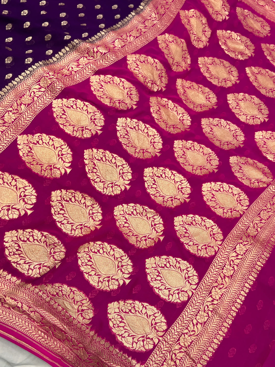 Purple Pure Khaddi Georgette Handloom Banarasi Saree