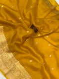 Mustard Yellow Banarasi Handloom Kora Silk Saree - Aura Benaras