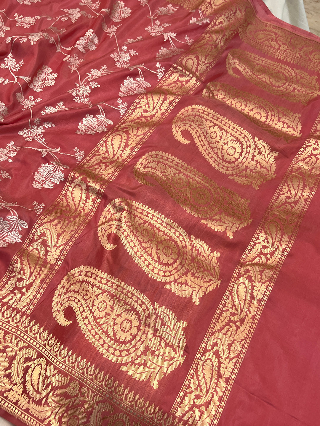 Rose Pink Pure Katan Silk Banarasi Saree with Kadhwa Jaal