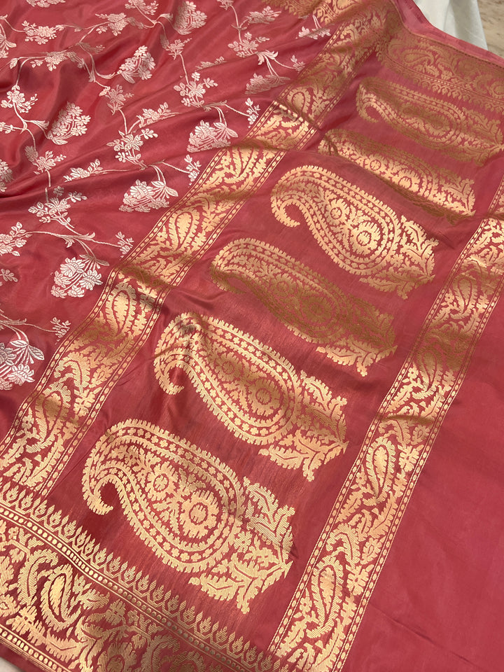 Rose Pink Pure Katan Silk Banarasi Saree with Kadhwa Jaal