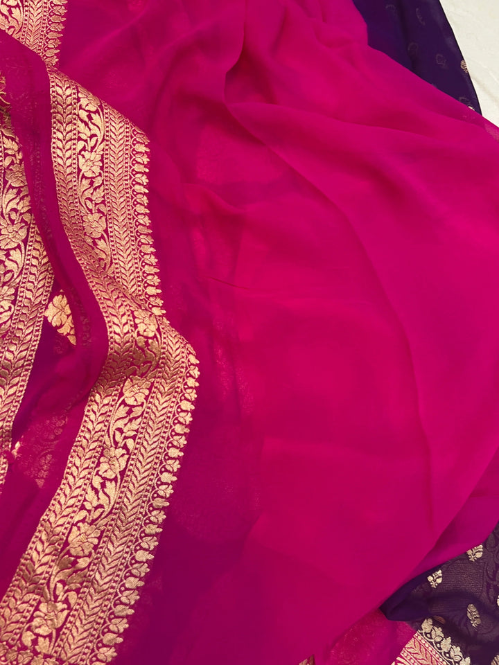 Purple Pure Khaddi Georgette Handloom Banarasi Saree