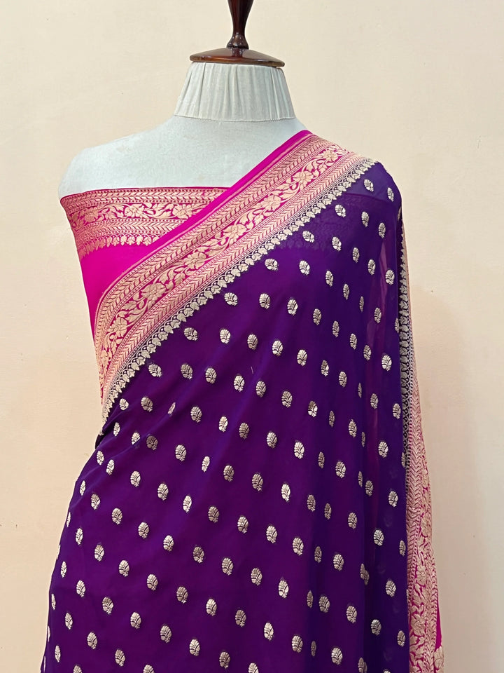 Purple Pure Khaddi Georgette Handloom Banarasi Saree