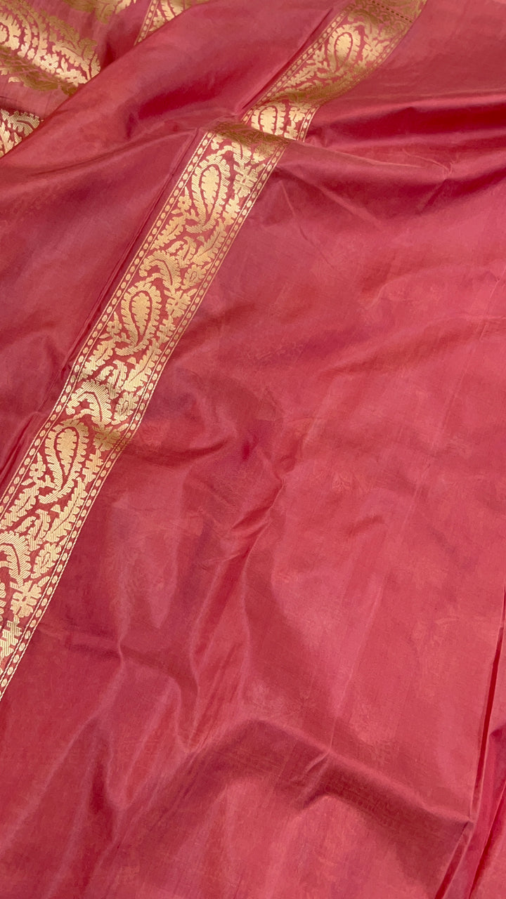 Rose Pink Pure Katan Silk Banarasi Saree with Kadhwa Jaal