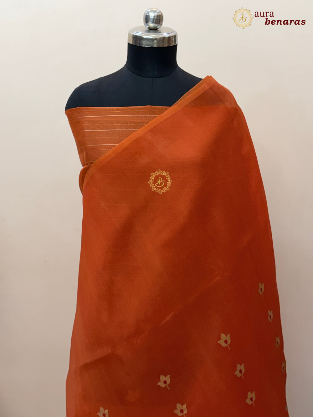 Orange Pure Kora Silk Banarasi Saree with Kadhwa Meenakari Lotus