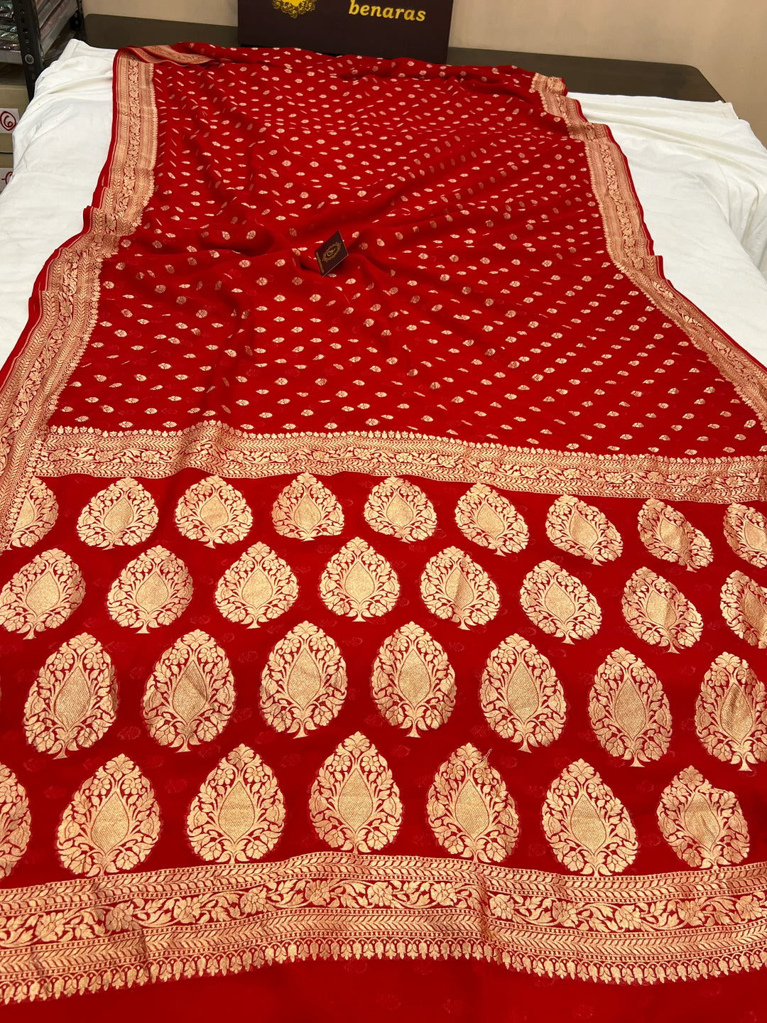 Red Pure Khaddi Georgette Handloom Banarasi Saree