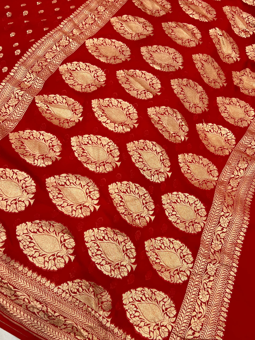 Red Pure Khaddi Georgette Handloom Banarasi Saree