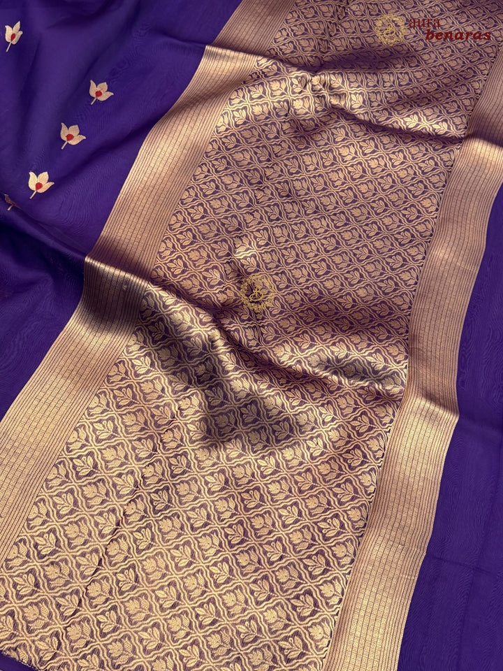 Purple Pure Kora Silk Banarasi Saree with Kadhwa Meenakari Lotus