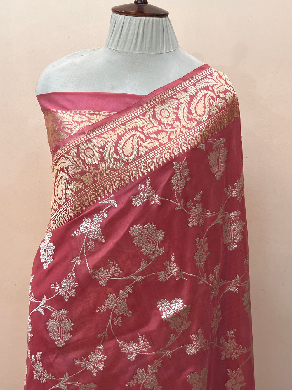 Rose Pink Pure Katan Silk Banarasi Saree with Kadhwa Jaal