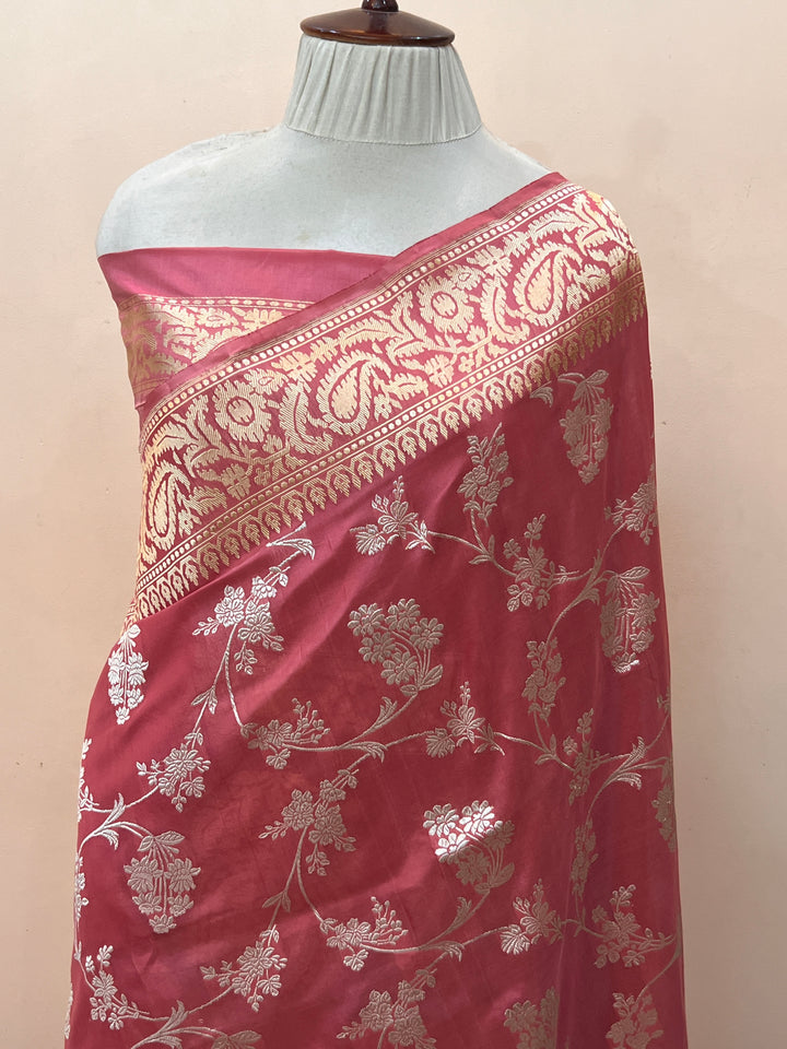 Rose Pink Pure Katan Silk Banarasi Saree with Kadhwa Jaal
