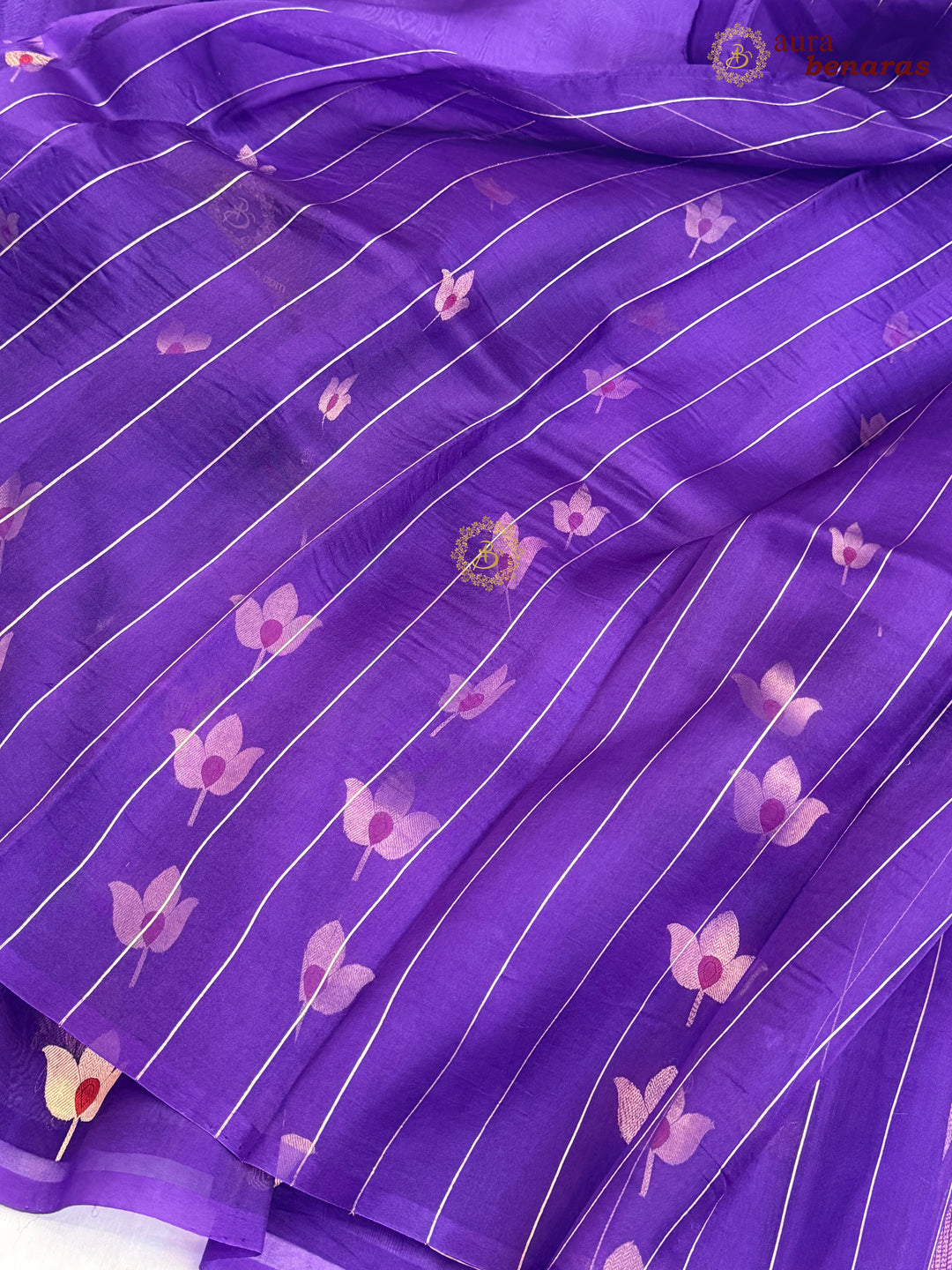 Purple Pure Kora Silk Banarasi Saree with Kadhwa Meenakari Lotus