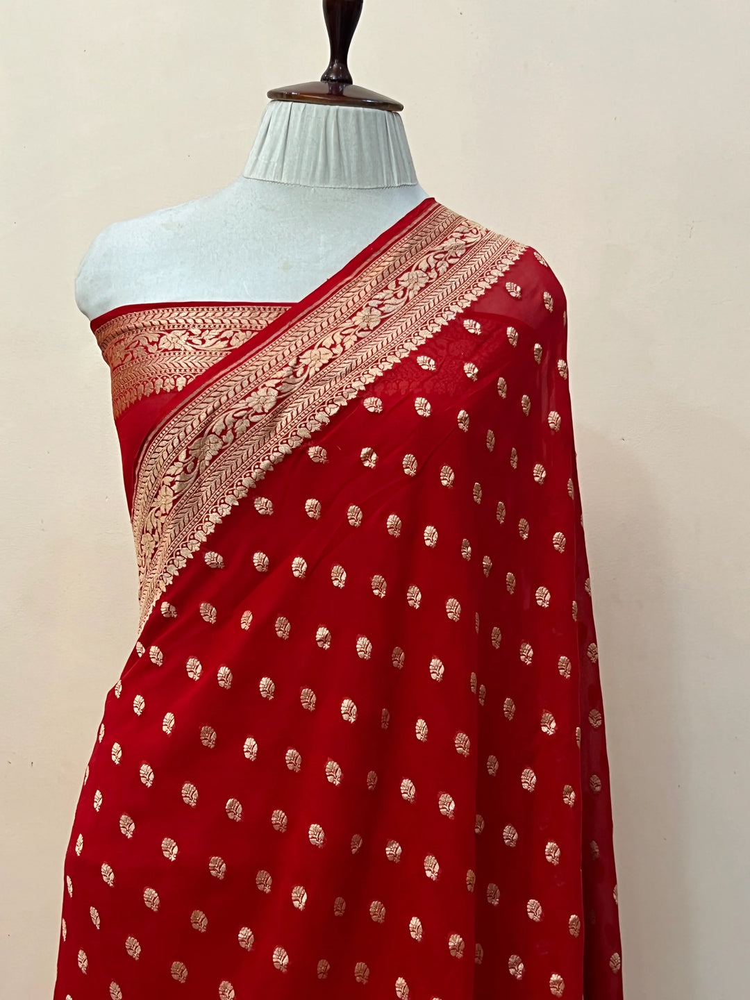 Red Pure Khaddi Georgette Handloom Banarasi Saree