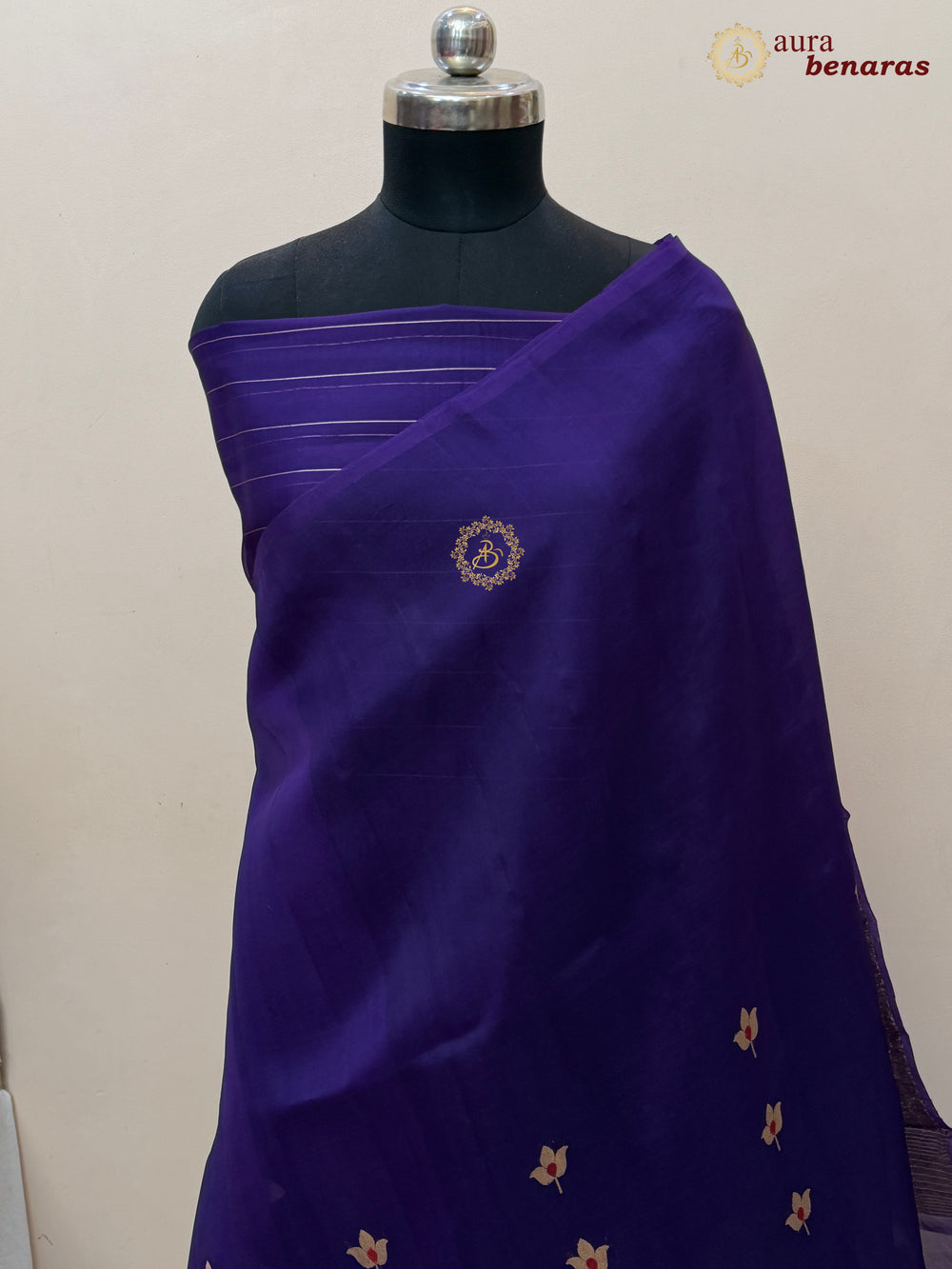 Purple Pure Kora Silk Banarasi Saree with Kadhwa Meenakari Lotus