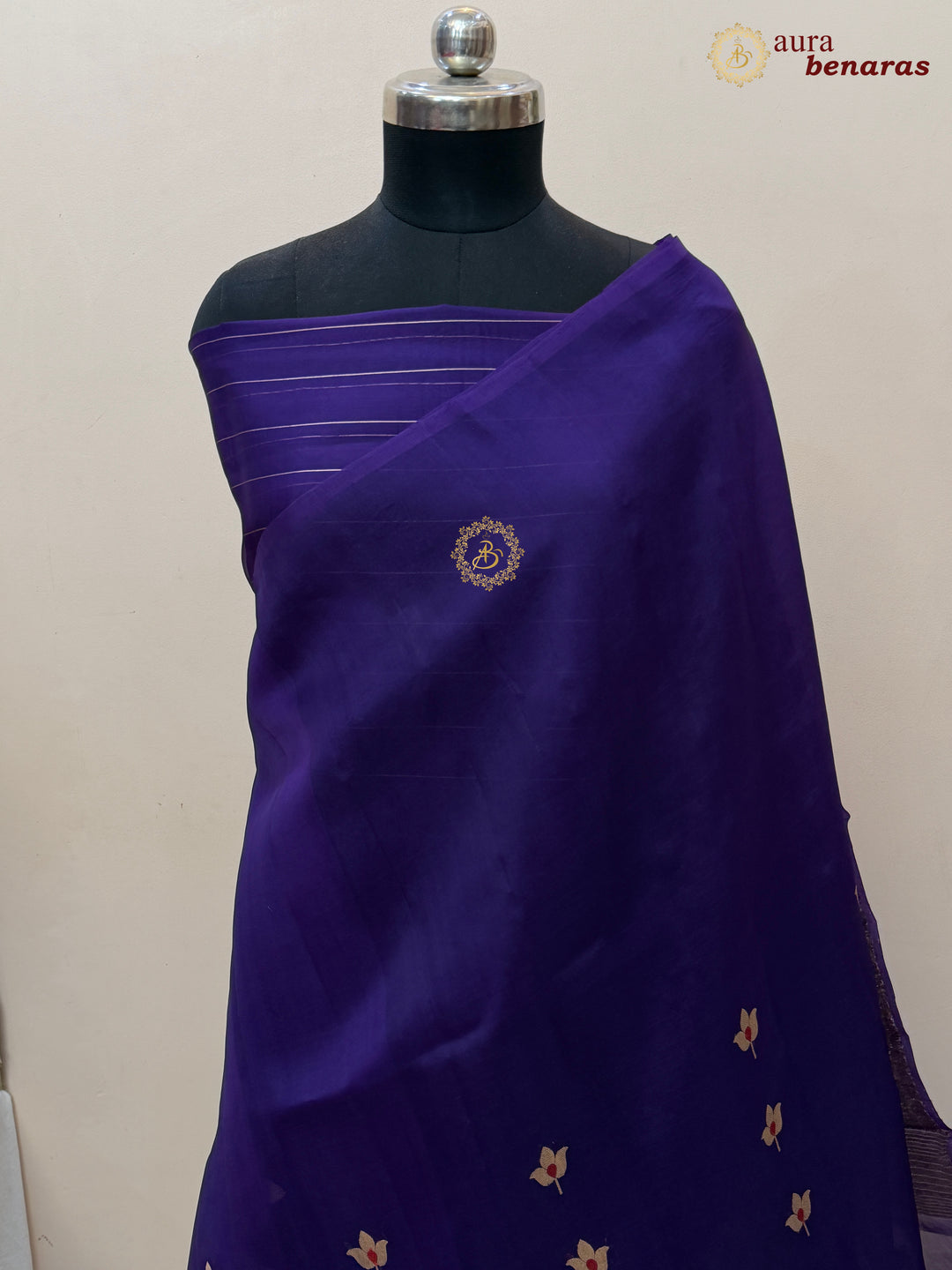 Purple Pure Kora Silk Banarasi Saree with Kadhwa Meenakari Lotus
