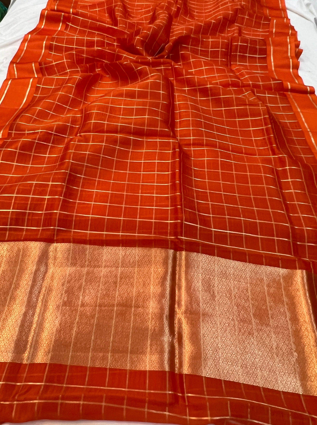 Orange Pure Banarasi Handloom Silk Saree - Aura Benaras