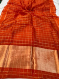Orange Pure Banarasi Handloom Silk Saree - Aura Benaras