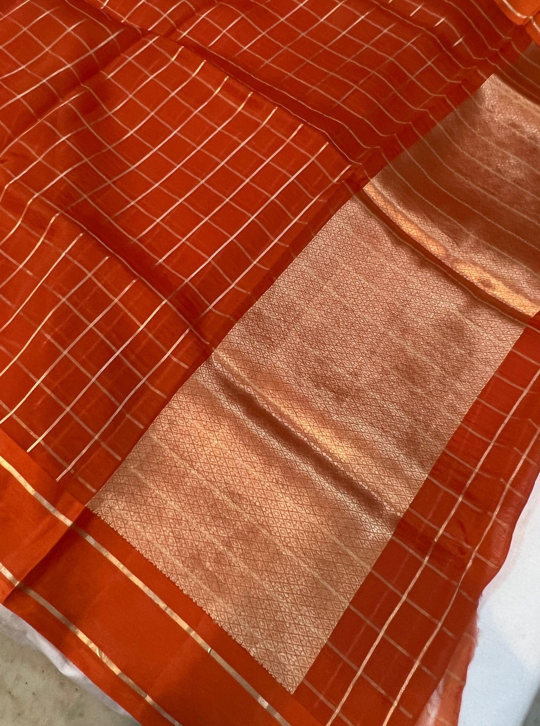 Orange Pure Banarasi Handloom Silk Saree - Aura Benaras