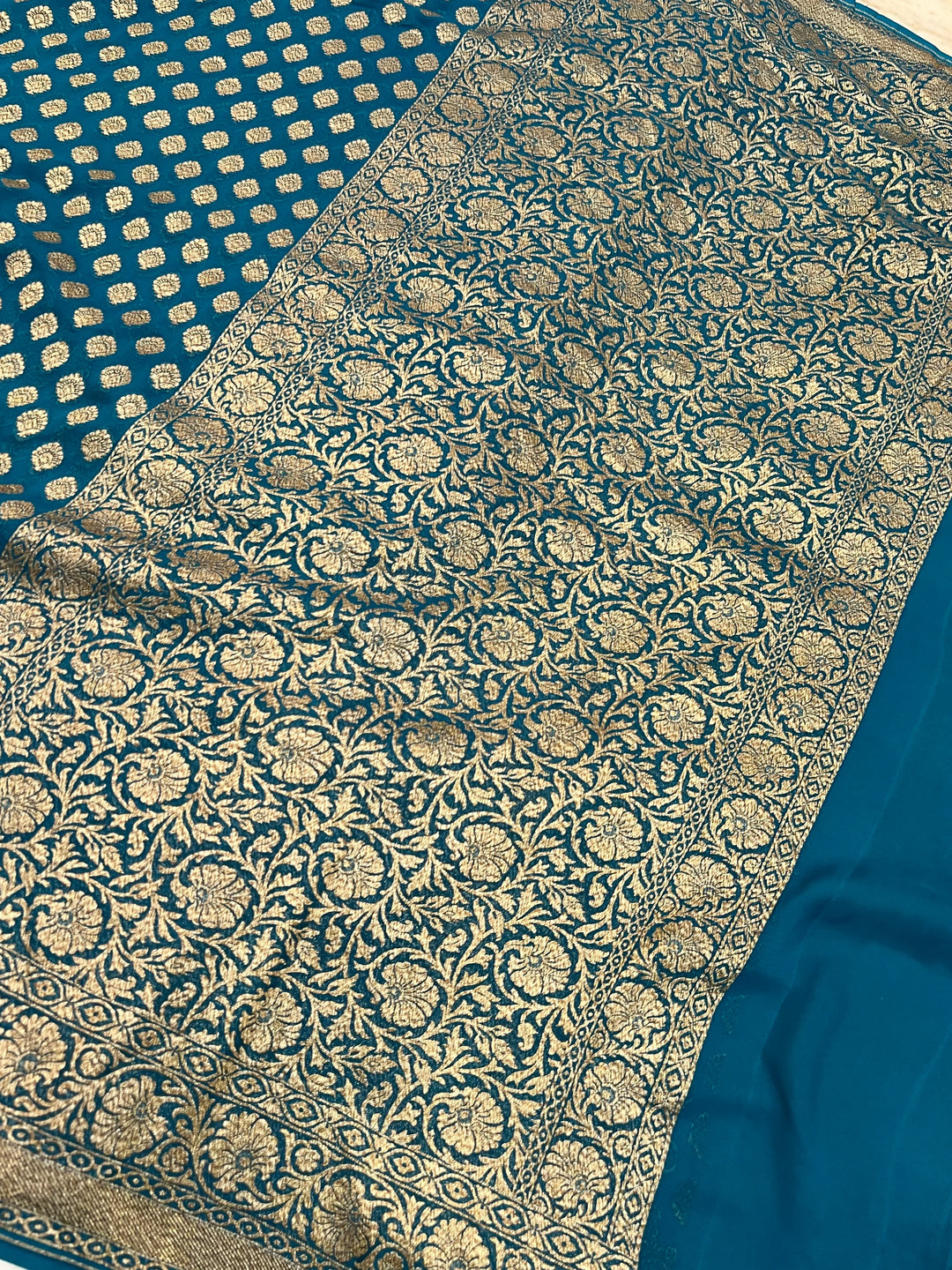 Rama Green Pure Khaddi Georgette Handloom Banarasi Saree