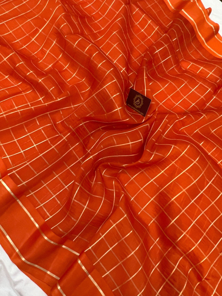 Orange Pure Banarasi Handloom Silk Saree - Aura Benaras