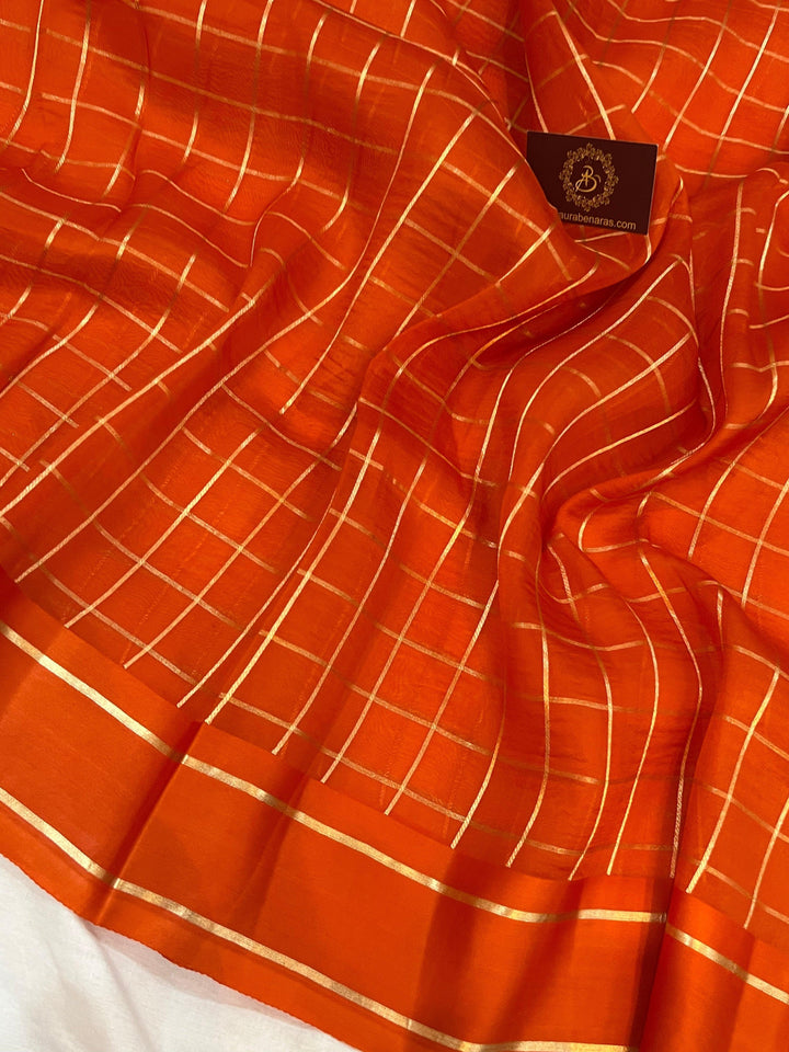 Orange Pure Banarasi Handloom Silk Saree - Aura Benaras
