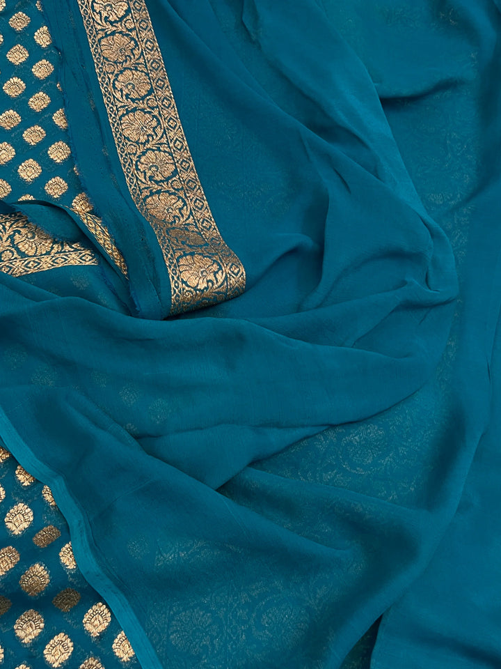 Rama Green Pure Khaddi Georgette Handloom Banarasi Saree