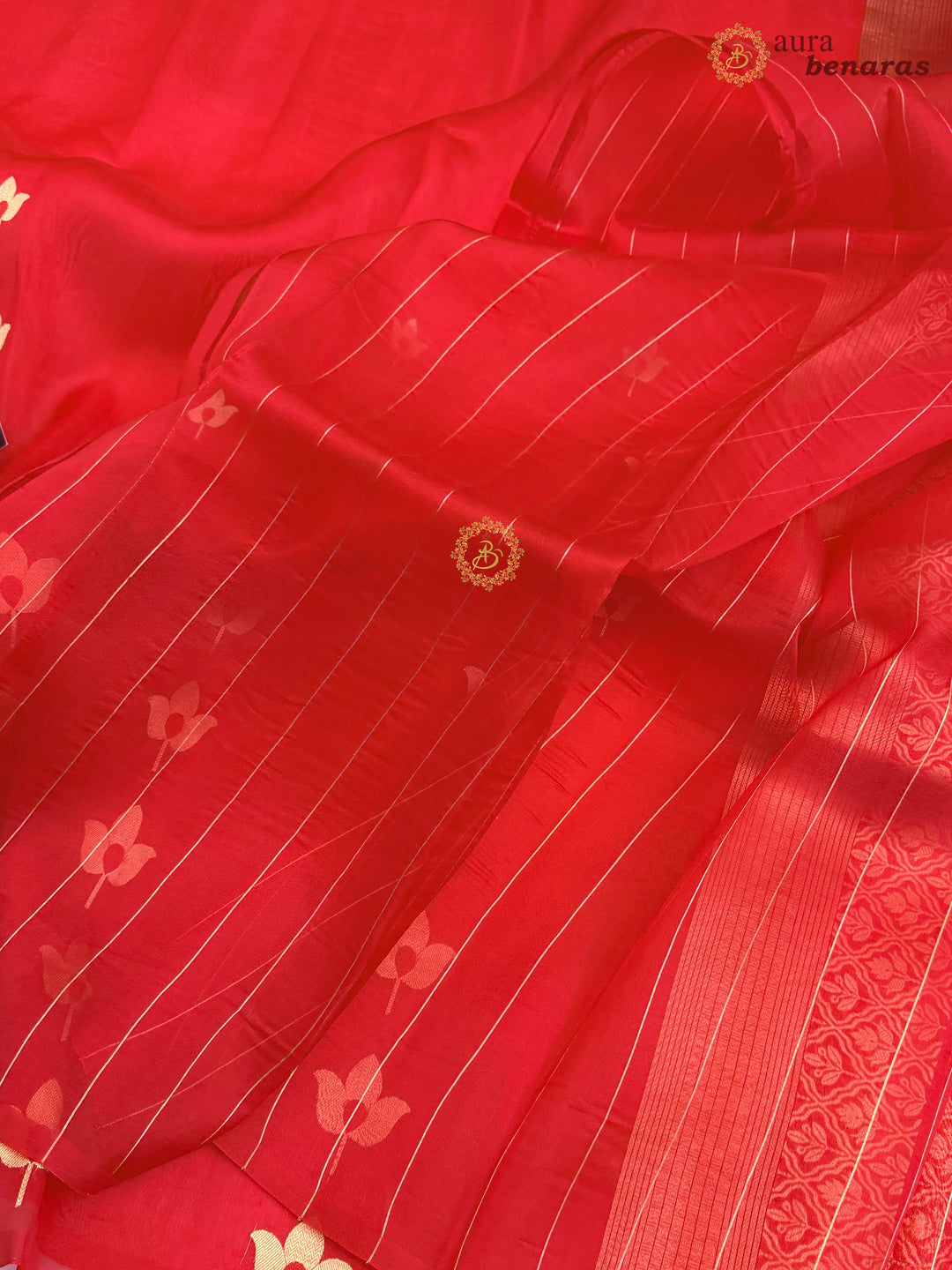 Red Pure Kora Silk Banarasi Saree with Kadhwa Meenakari Lotus