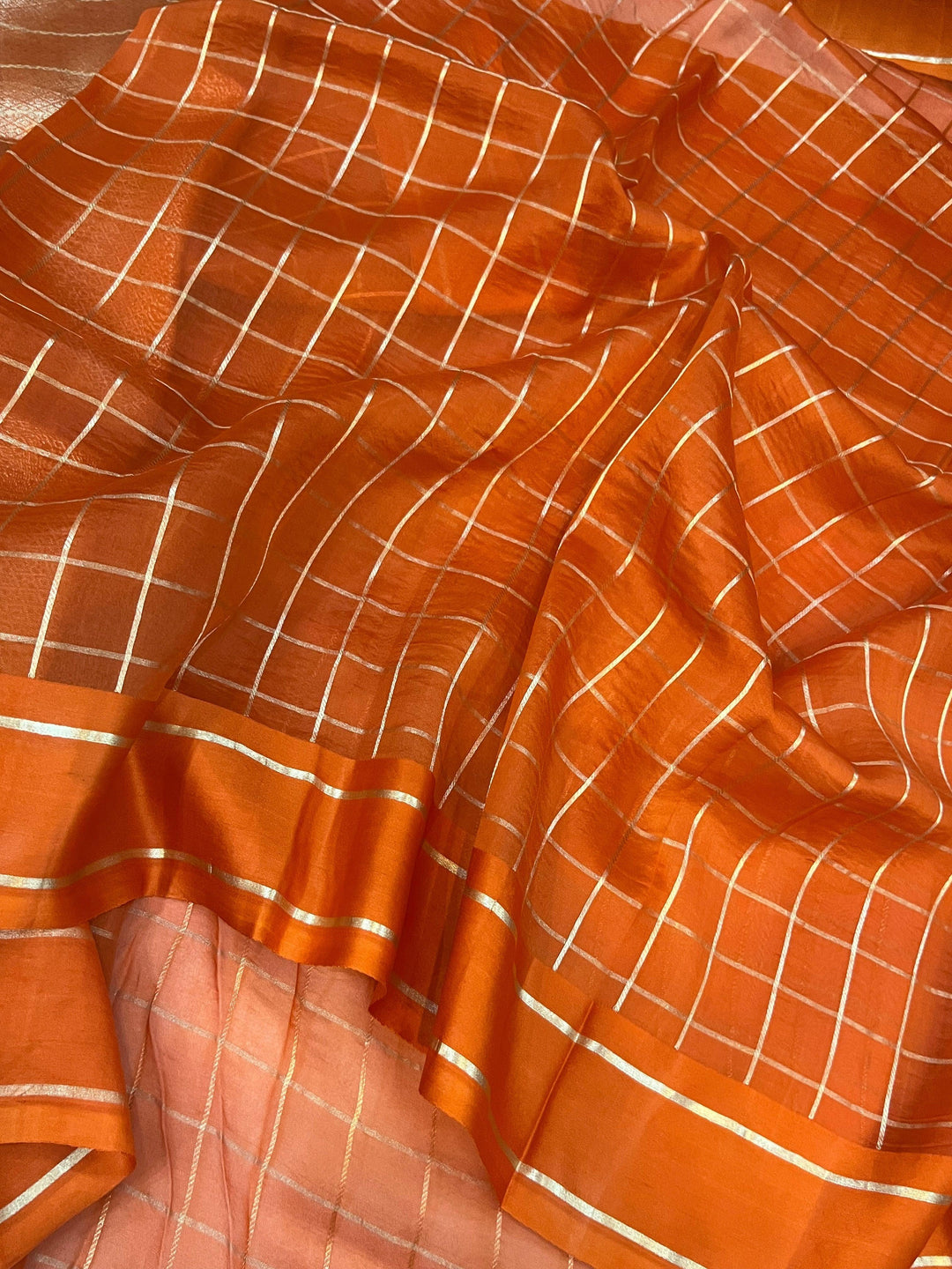 Orange Pure Banarasi Handloom Silk Saree - Aura Benaras