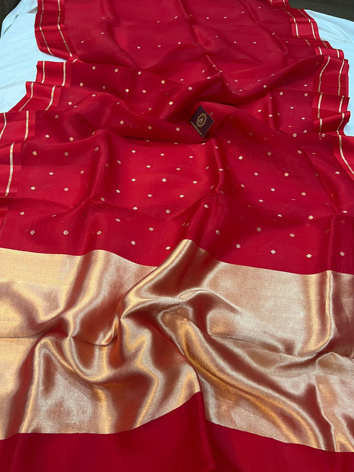 Red Pure Banarasi Handloom Silk Saree - Aura Benaras