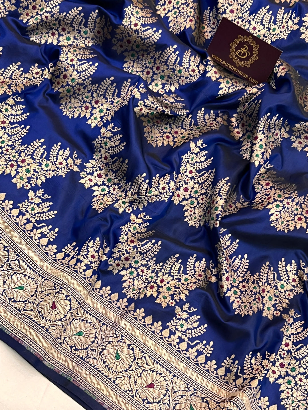 Royal Blue Pure Katan Silk Handloom Saree | Aura Benaras