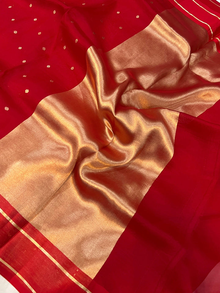 Red Pure Banarasi Handloom Silk Saree - Aura Benaras