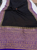 Black Pure Banarasi Khaddi Crepe Silk Saree - Aura Benaras