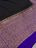 Black Pure Banarasi Khaddi Crepe Silk Saree - Aura Benaras