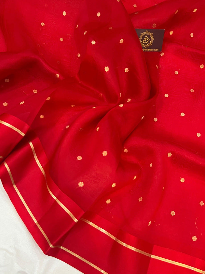 Red Pure Banarasi Handloom Silk Saree - Aura Benaras