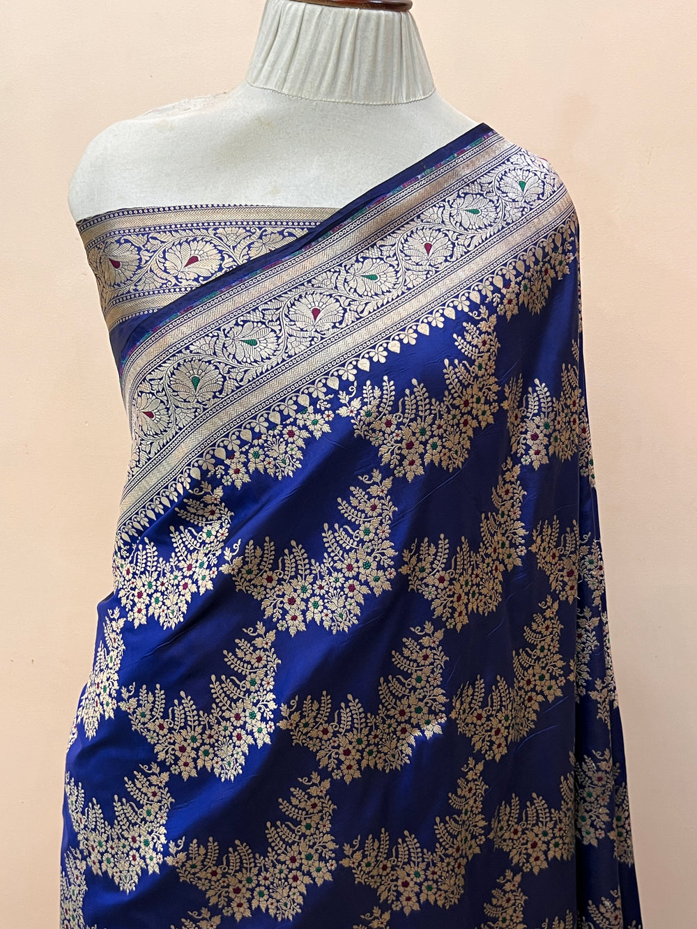 Royal Blue Pure Katan Silk Handloom Saree | Aura Benaras