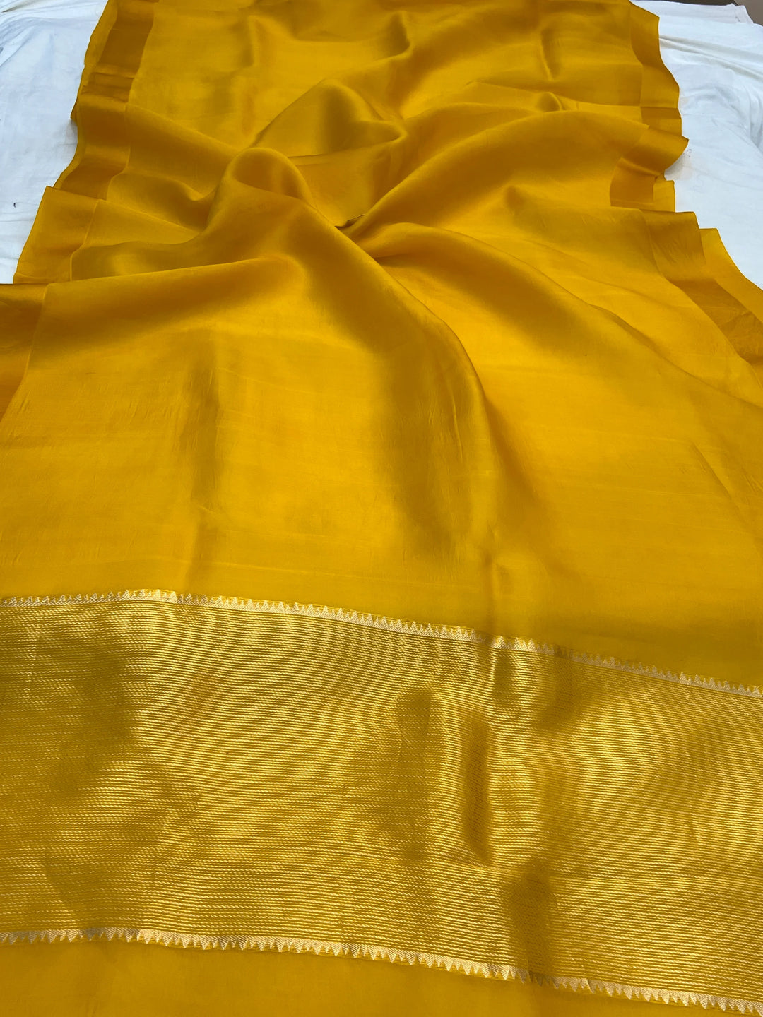 Yellow Pure Kora Silk Handloom Banarasi Saree