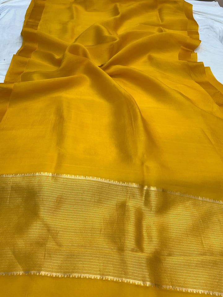 Yellow Pure Kora Silk Handloom Banarasi Saree