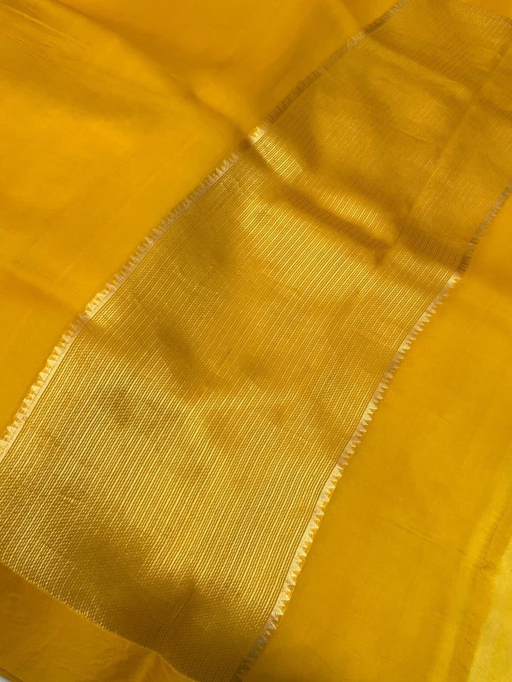 Yellow Pure Kora Silk Handloom Banarasi Saree