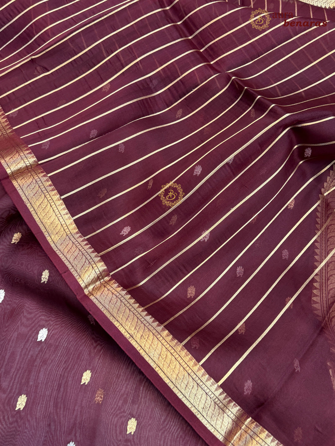 Pure Deep Maroon Kora Silk Banarasi Saree with Kadhwa Flower Butas