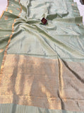 Light Green Pure Banarasi Handloom Silk Saree - Aura Benaras