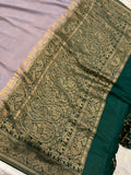 Grey Pure Banarasi Khaddi Crepe Silk Saree - Aura Benaras