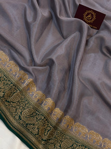 Grey Pure Banarasi Khaddi Crepe Silk Saree - Aura Benaras