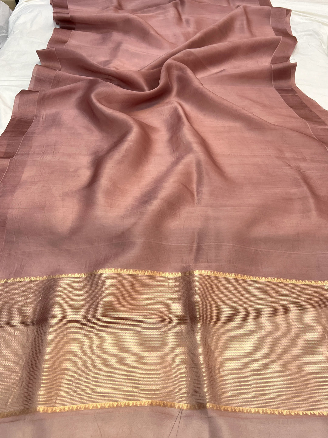 Dusty Rose Pure Kora Silk Handloom Banarasi Saree