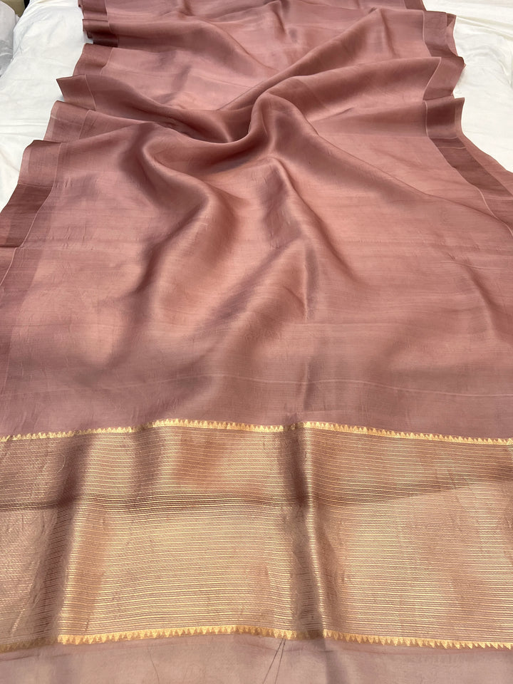 Dusty Rose Pure Kora Silk Handloom Banarasi Saree