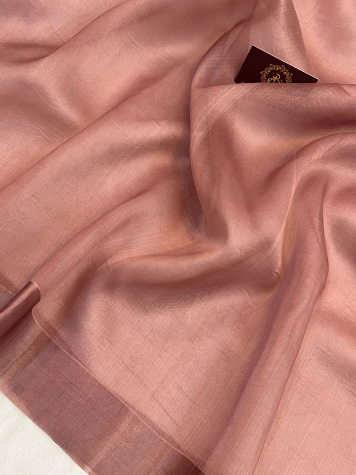 Dusty Rose Pure Kora Silk Handloom Banarasi Saree