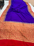 Purple Pure Banarasi Khaddi Crepe Silk Saree - Aura Benaras