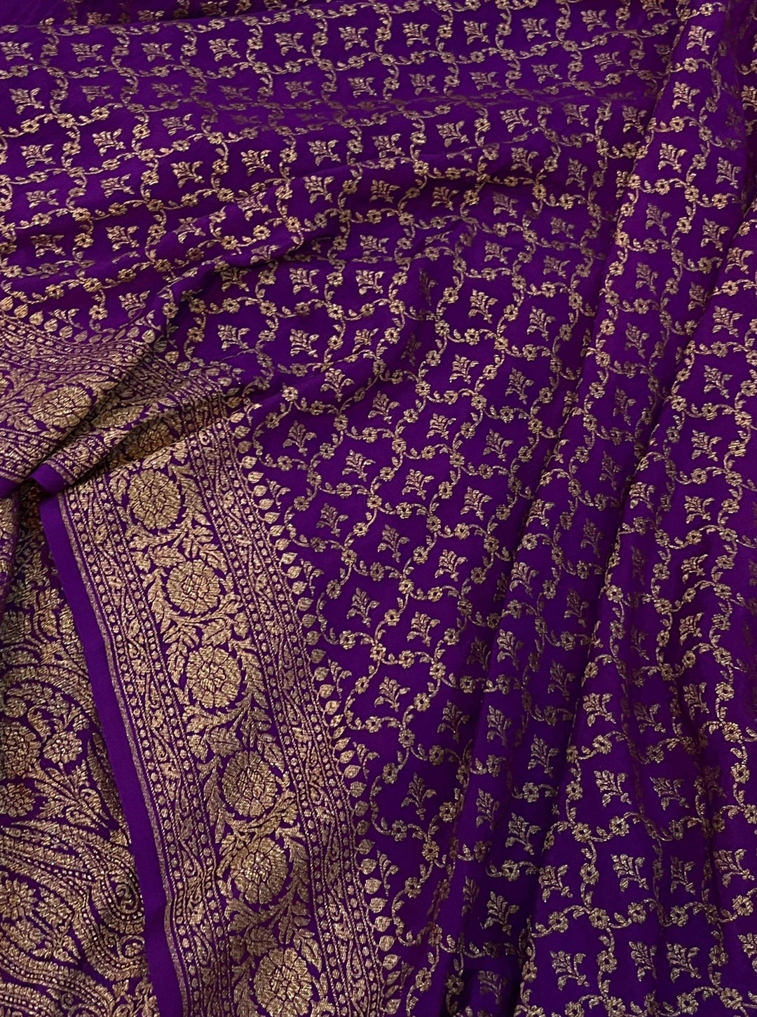 Black Pure Banarasi Khaddi Crepe Silk Saree - Aura Benaras