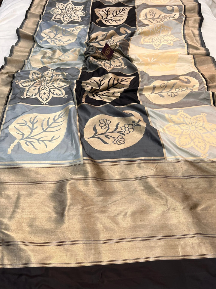 Buy Black Rangkaat Banarasi Katan Silk Saree - AuraBenaras